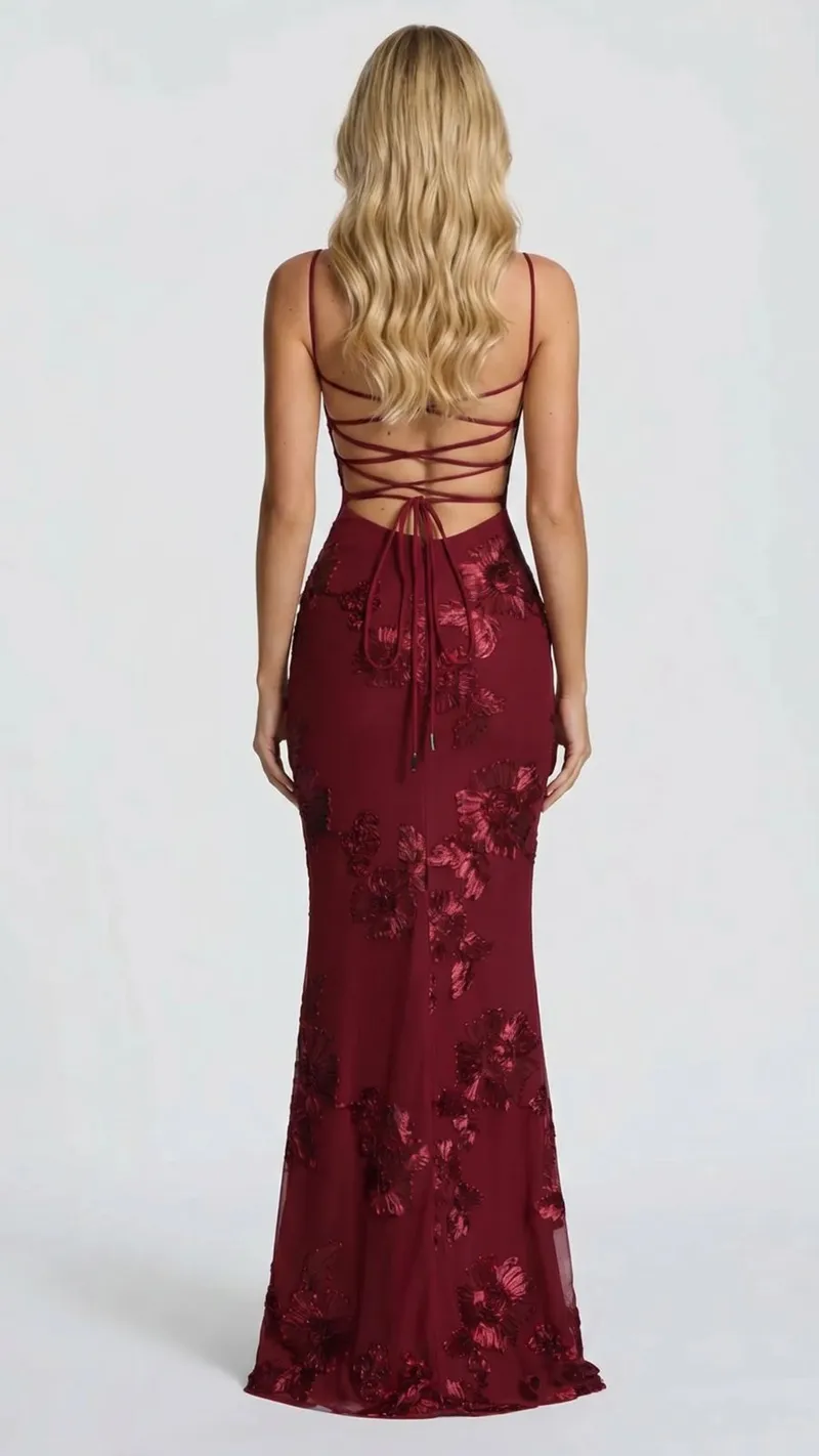 Celestina Floral Maxi Dress - Burgundy
