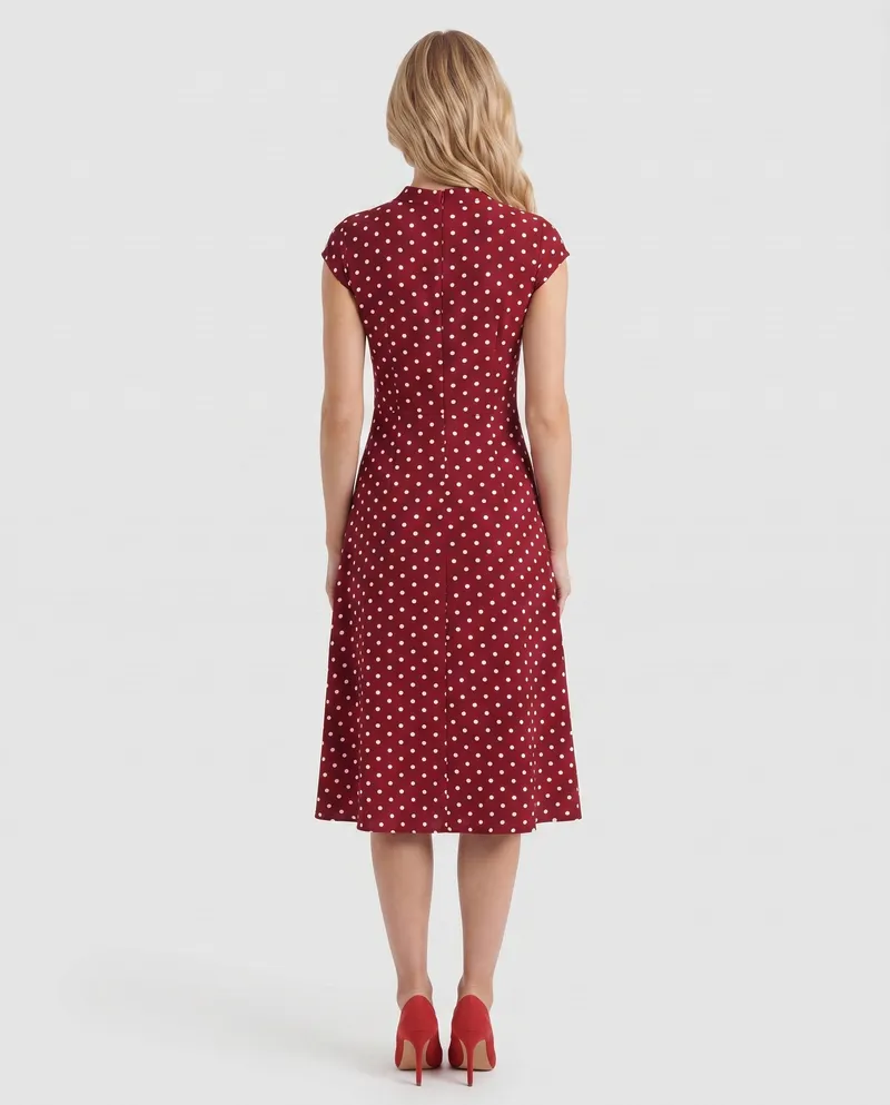 Greer Polka Dot Midi Dress - Burgundy