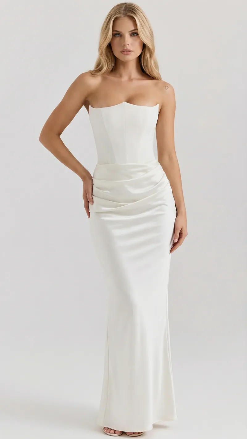 Scarlet Corset Strapless Maxi Dress - White