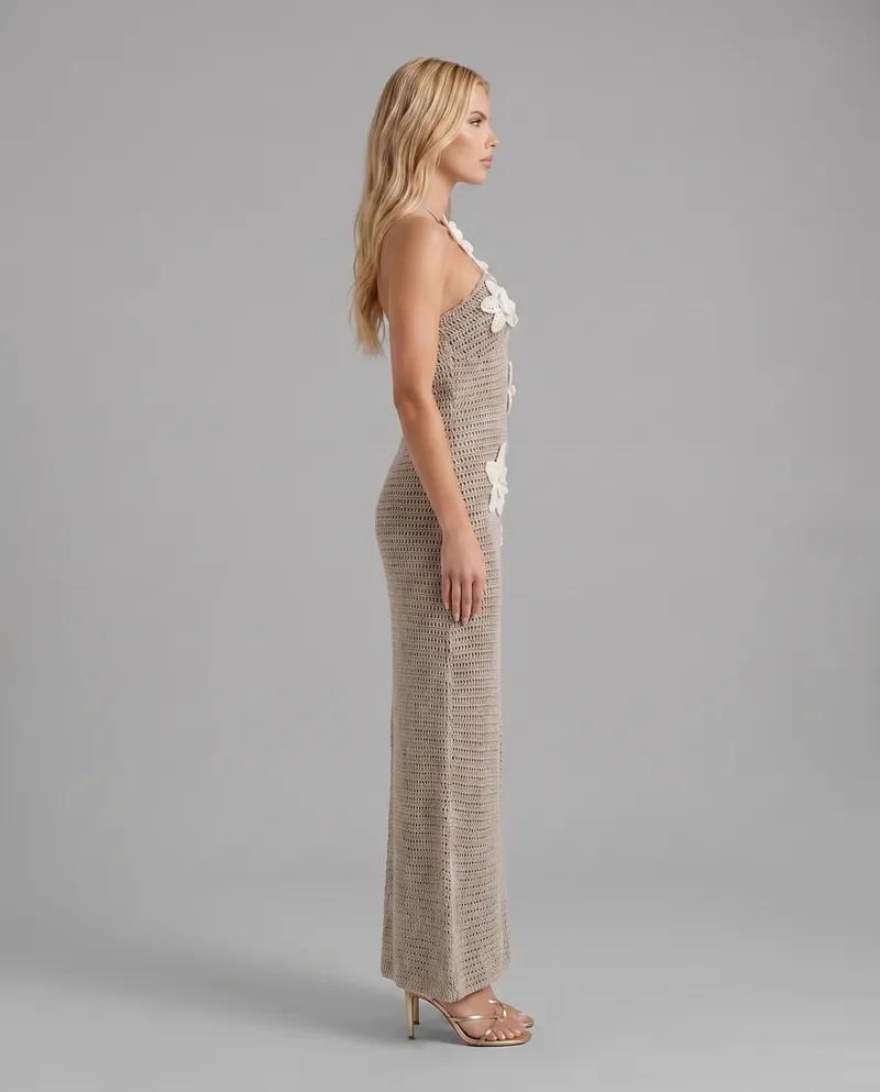 Kyla Crochet Halter Maxi Dress - Grey