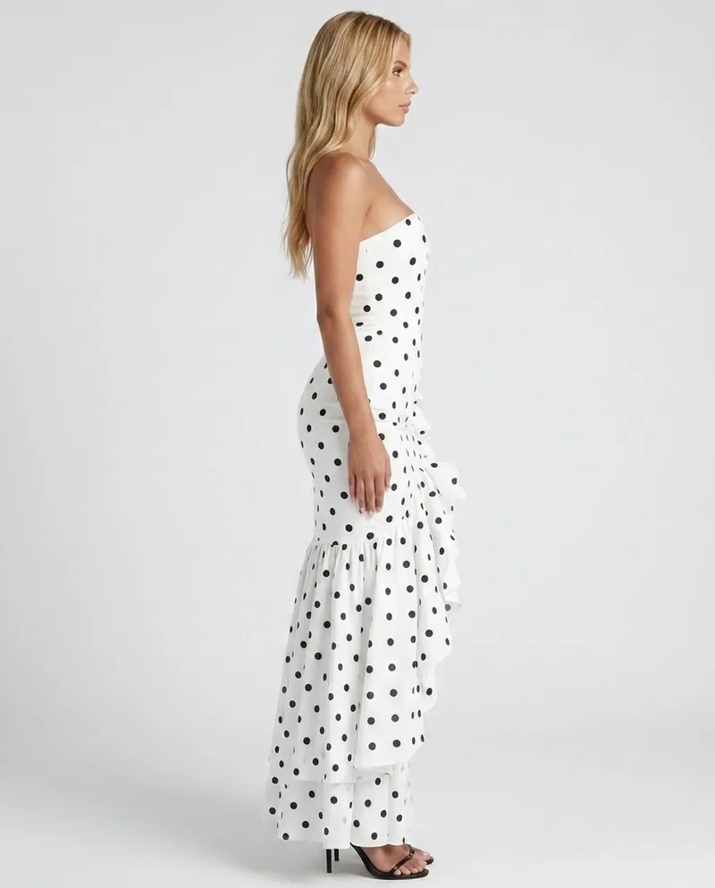 Eloise Ruffle Maxi Dress - Black Polka Dot