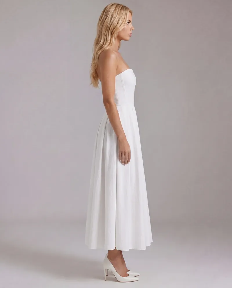 Juliana Strapless Midi Dress - White
