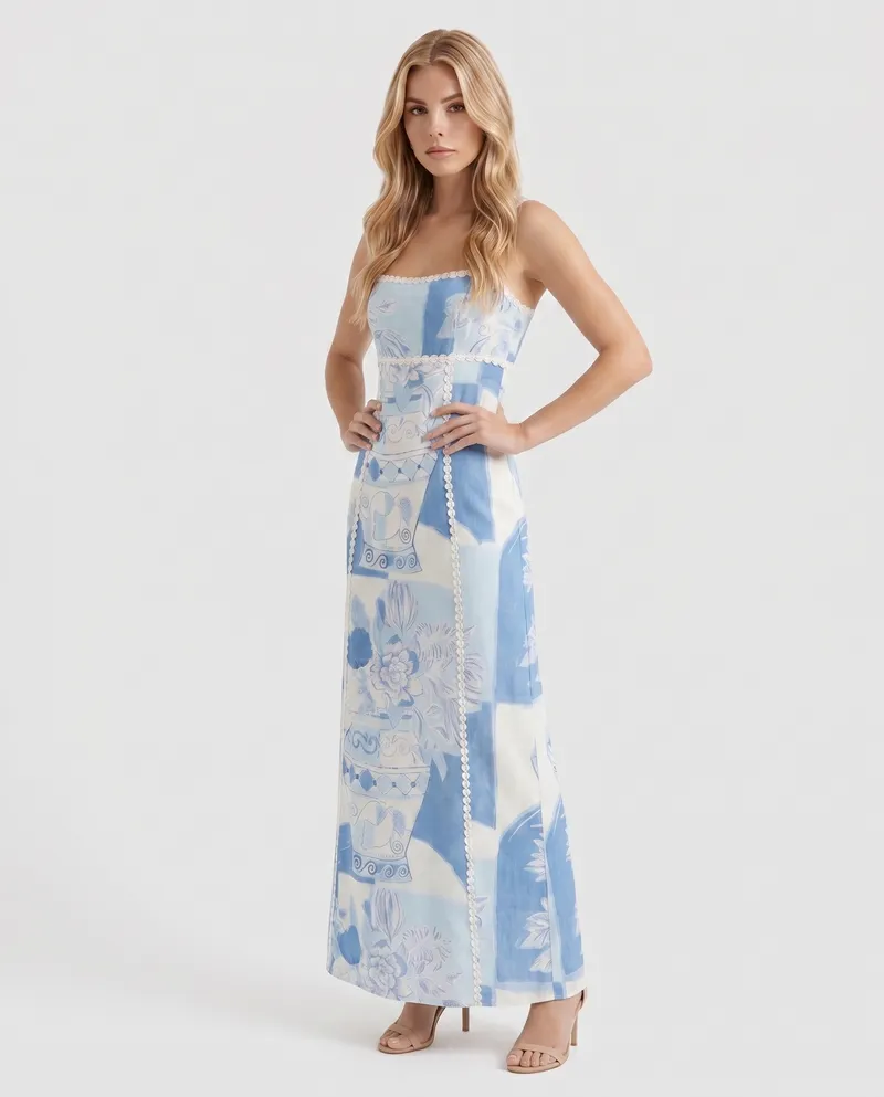 Ona Print Maxi Dress - Mediterranean Blue