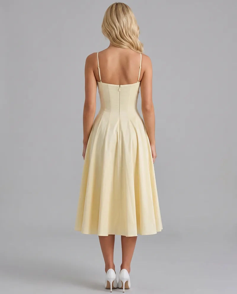 Solana Sweetheart Midi Dress - Yellow