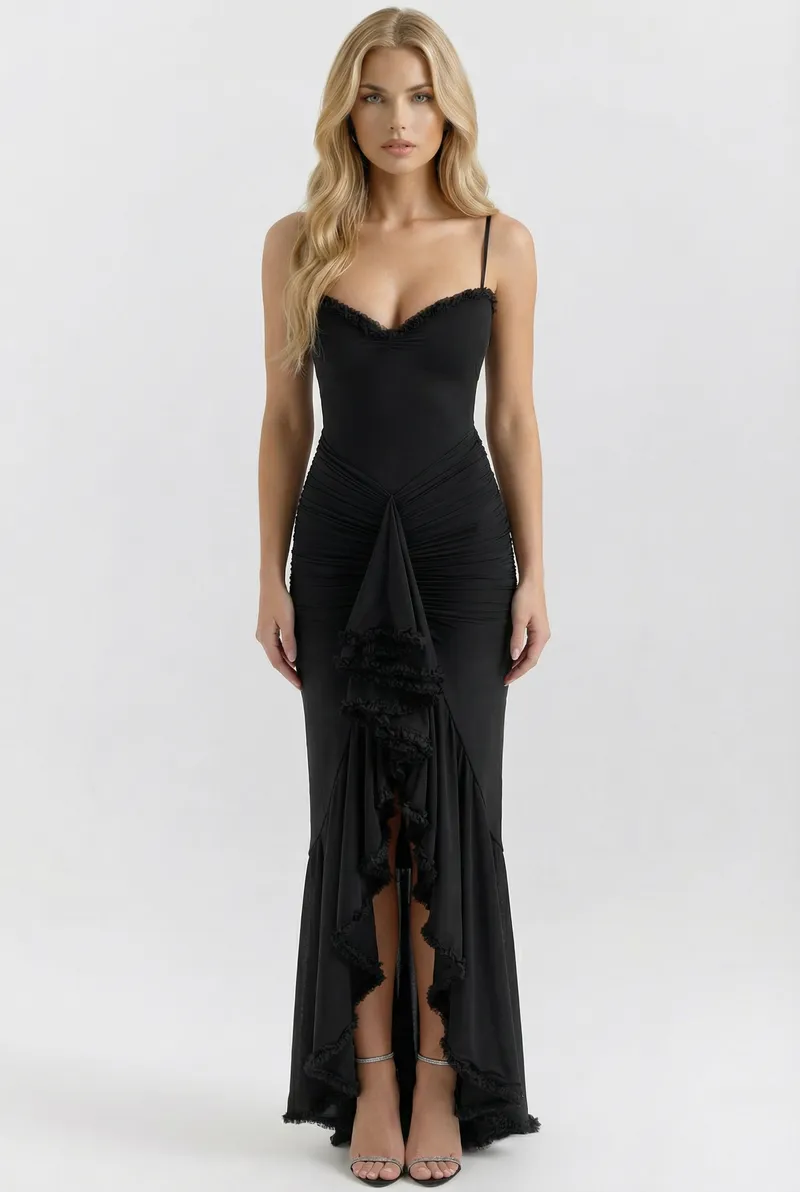 Gabbi Ruffle Maxi Dress - Black