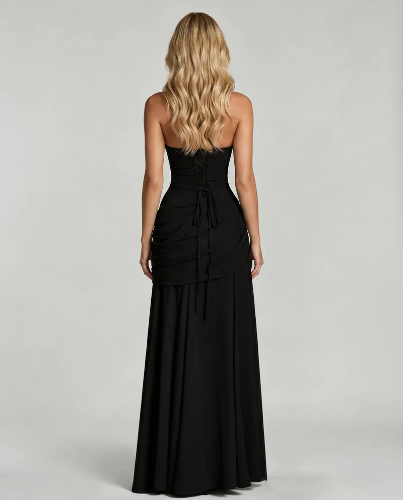 Charlotte Ruched Maxi Dress - Black