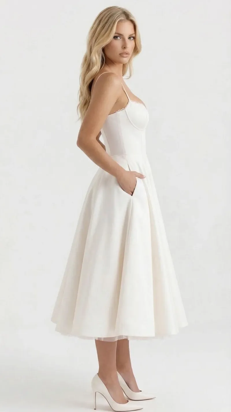 Selene Sweetheart Midi Dress - White