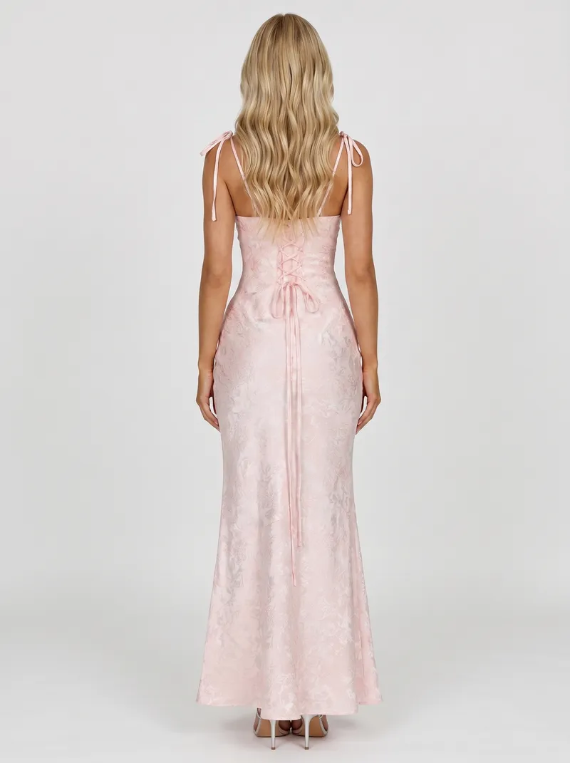 Aria Cowl Neck Textured Satin Bodycon Maxi Dress - Blush