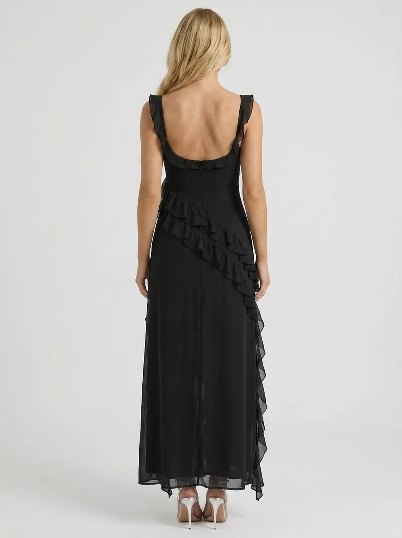 Scarlet Ruffle Maxi Dress - Black