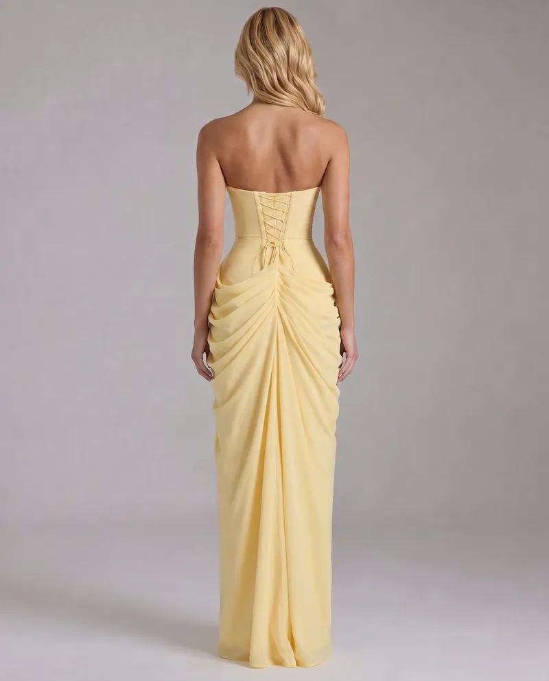 Cyrana Ruched Maxi Dress - Yellow