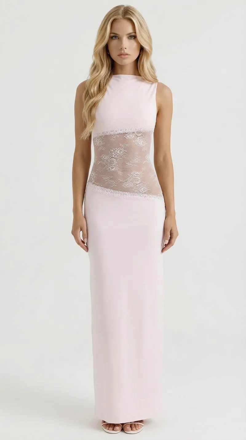 Lucy Lace Maxi Dress - Pink