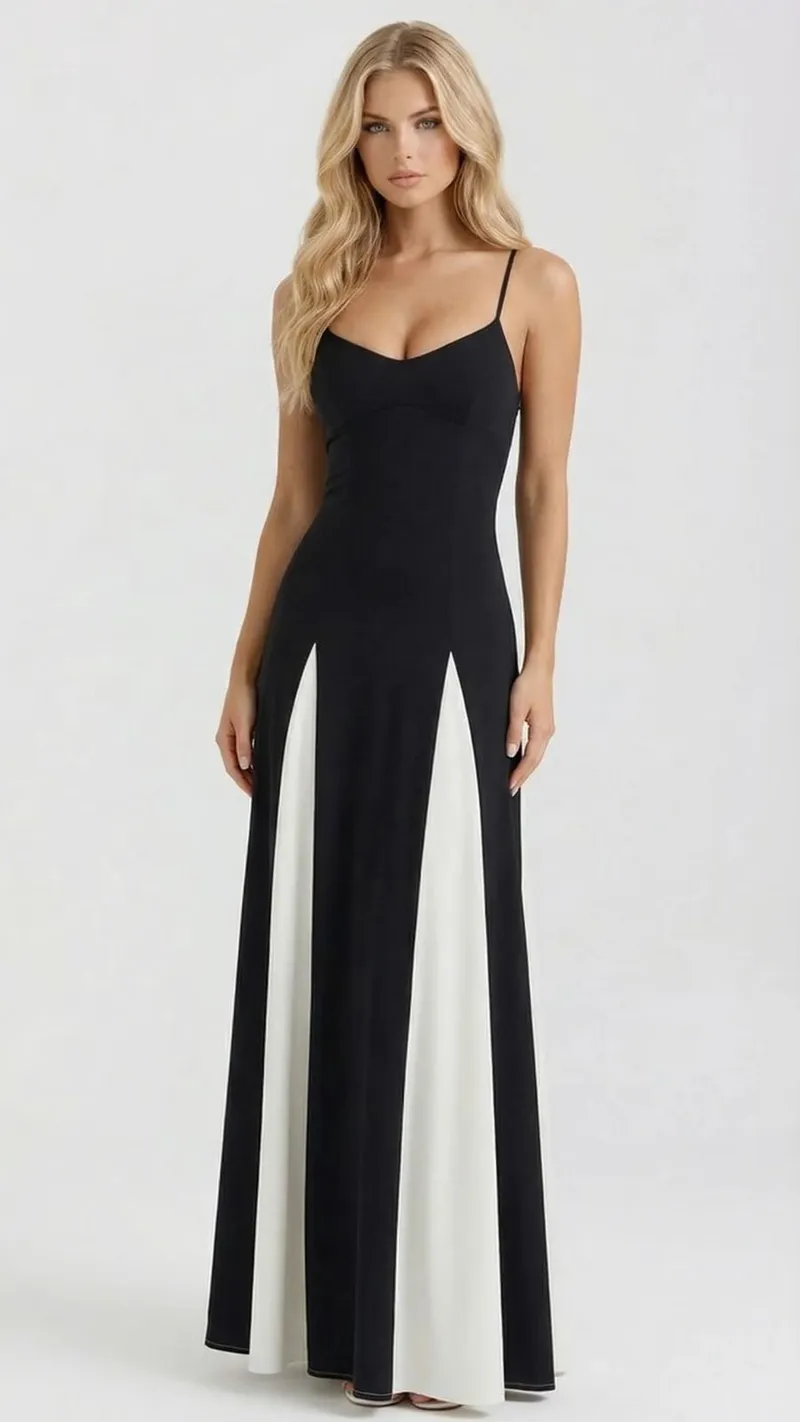 Solara Flare Maxi Dress - Black & White
