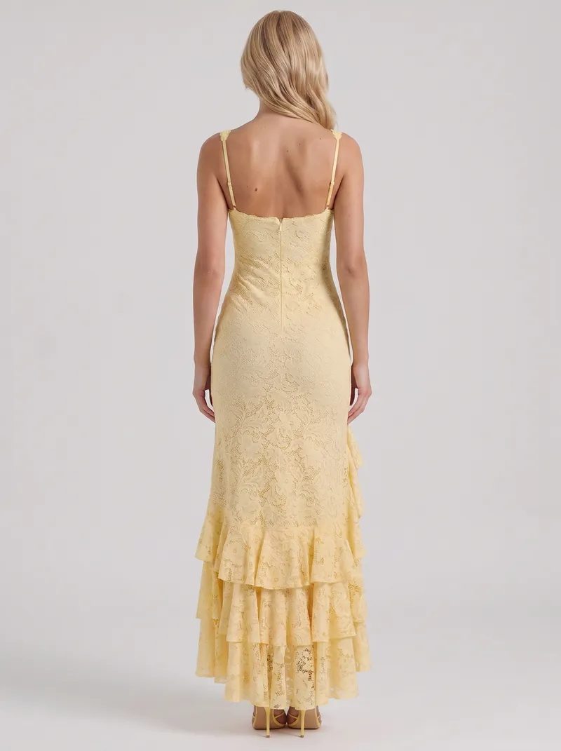 Poppy Lace Puff Sleeve Maxi Dress - Butter Yellow