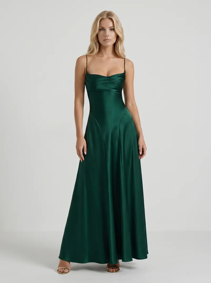 Eloise Cowl Neck Satin Maxi Dress - Emerald