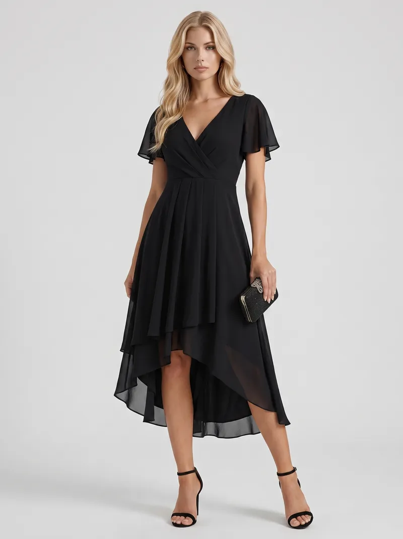 Calliope Ruffle Midi Dress - Black