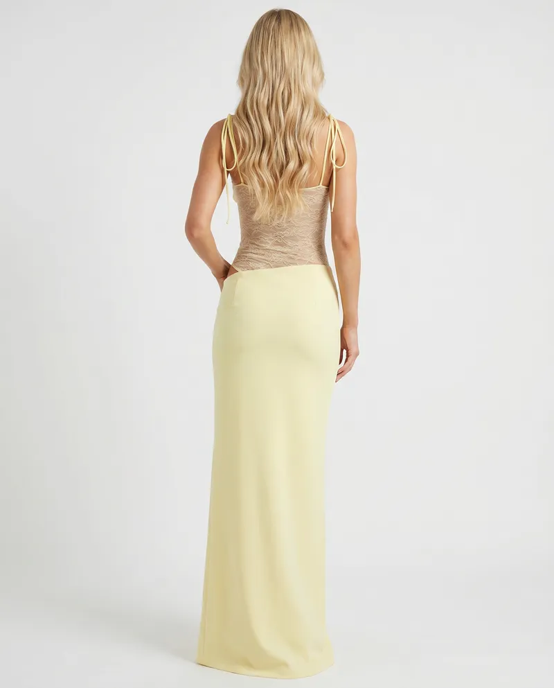 Maren Lace Panel Bodycon Maxi Dress - Yellow