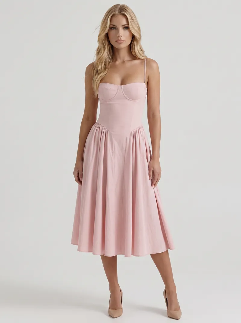 Francesca Sweetheart Ruched Midi Dress - Light Pink