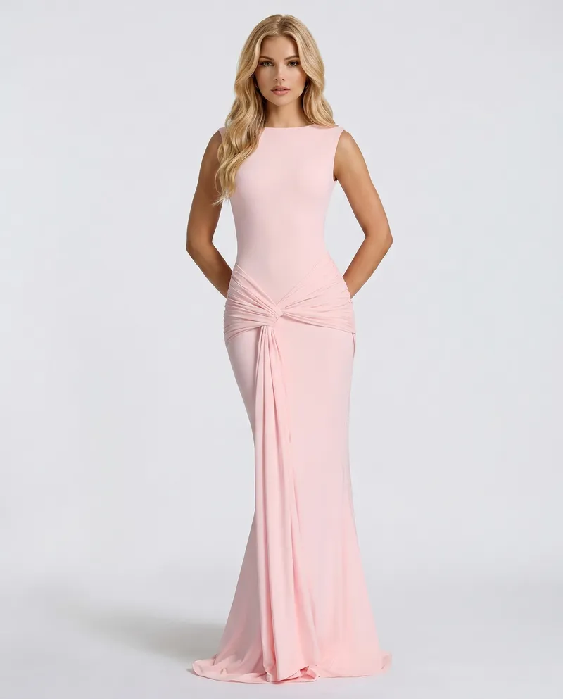 Sakura Twist Knot Bodycon Mermaid Maxi Dress - Pink