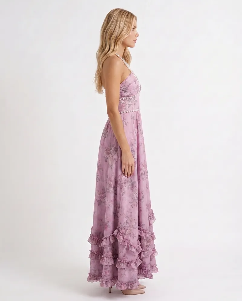 Bianca Ruffle Maxi Dress - Purple
