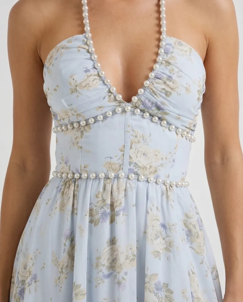 Bianca Ruffle Maxi Dress - Sky Blue