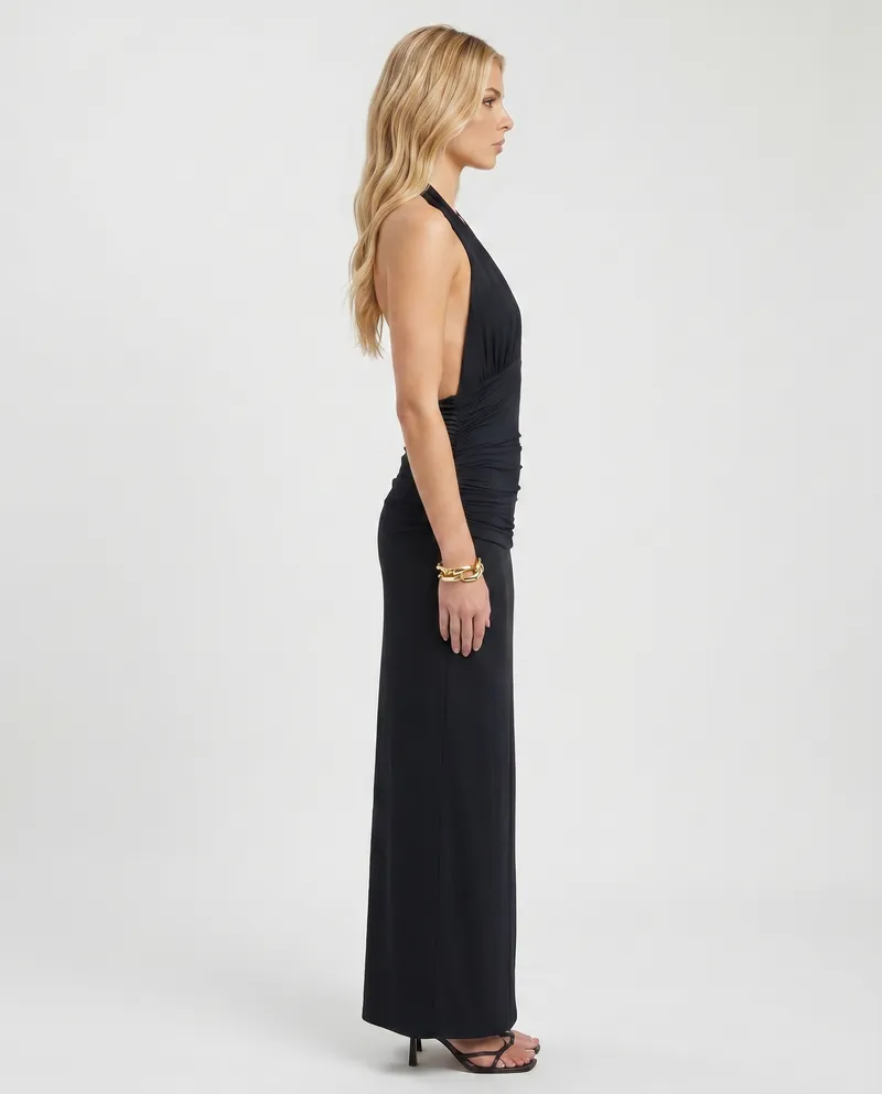 Megan Plunge Maxi Dress - Black