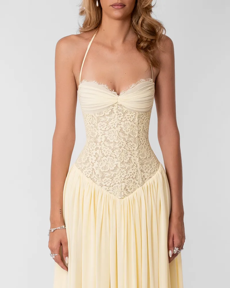 Isabella Lace Maxi Dress - Butter Yellow