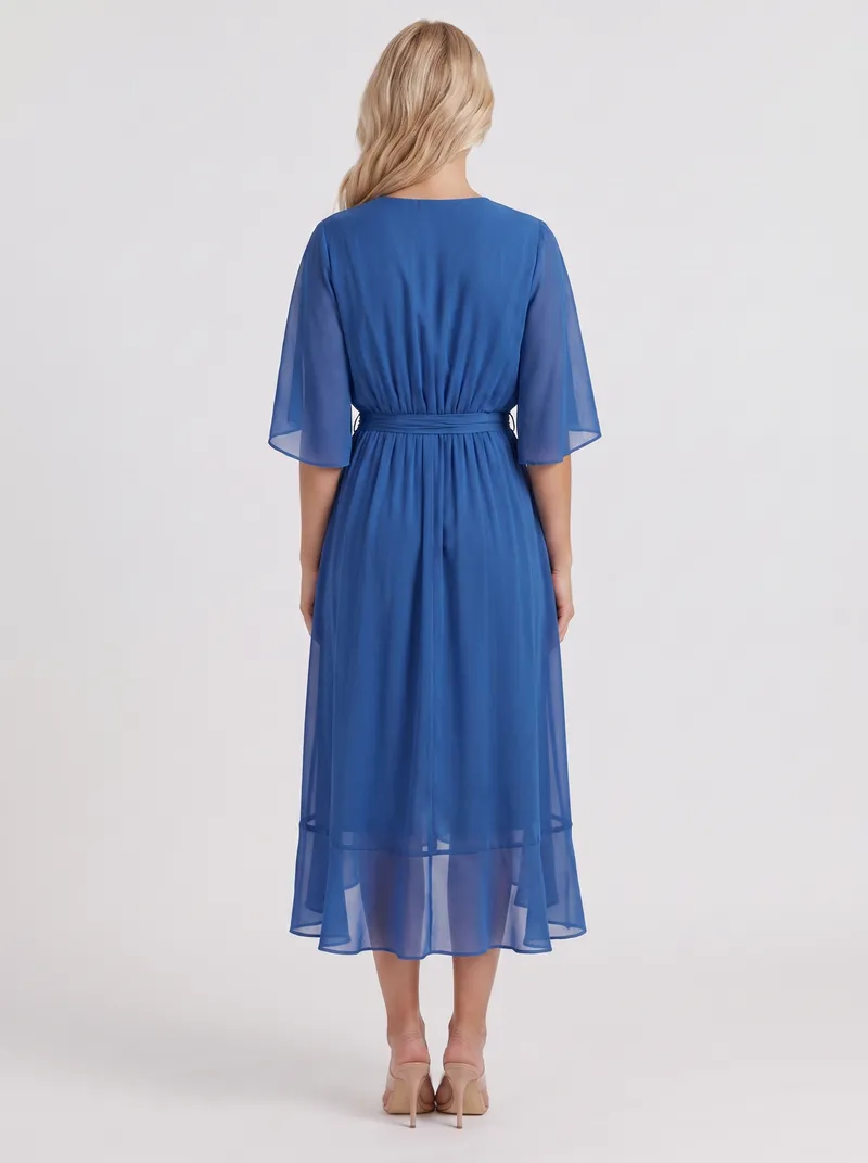 Lucienne Wrap Midi Dress - Blue
