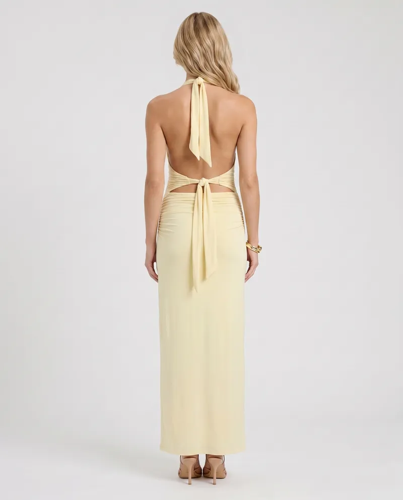 Megan Plunge Maxi Dress - Butter Yellow