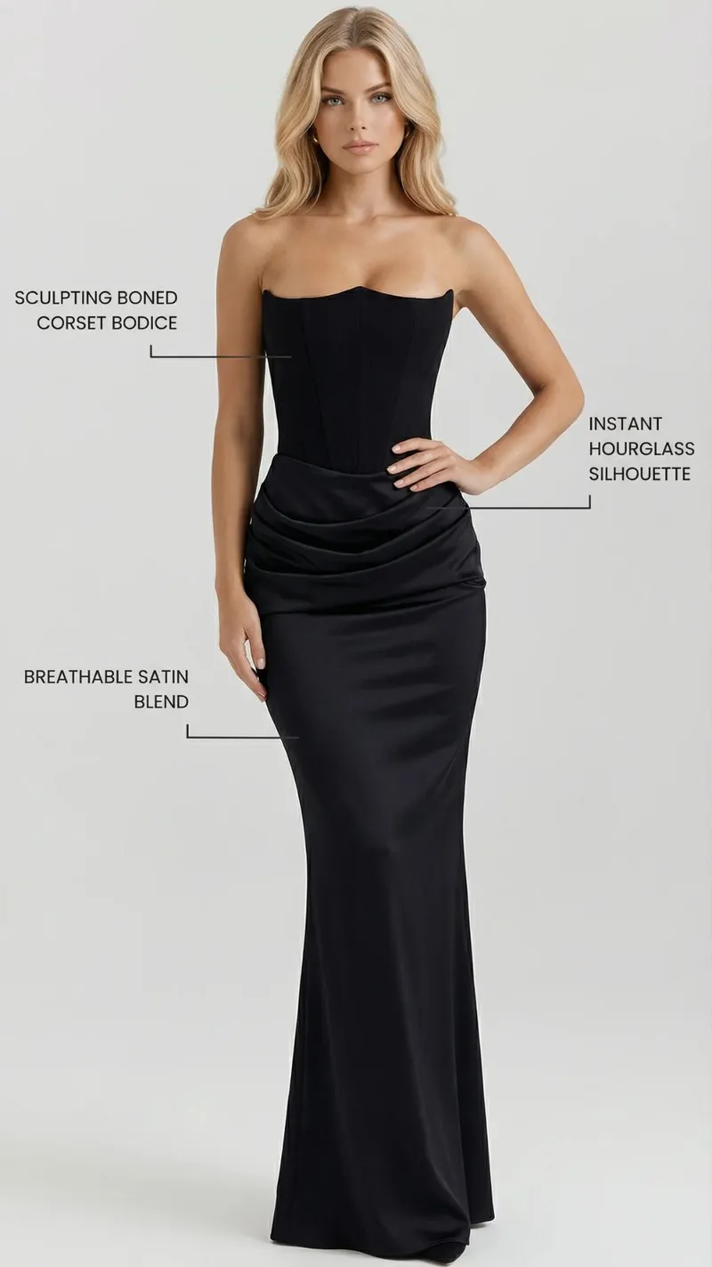 Scarlet Corset Strapless Maxi Dress - Black