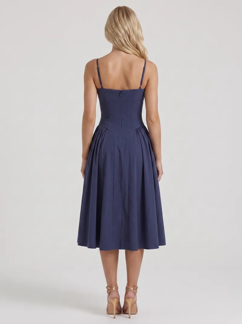 Francesca Sweetheart Ruched Midi Dress - Navy