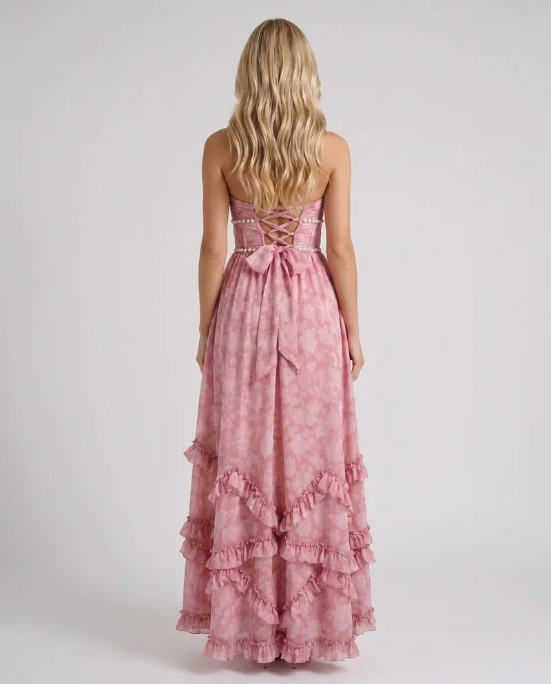 Bianca Ruffle Maxi Dress - Blush Petal