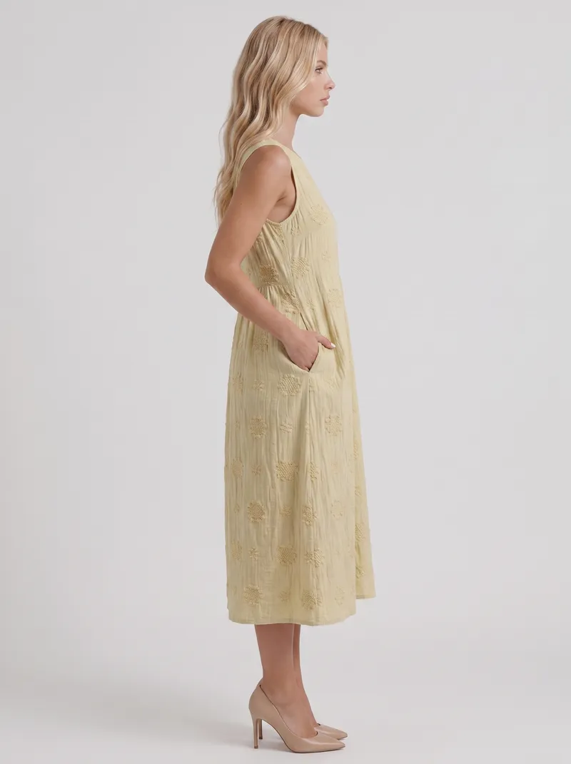 Elin Embroidered Midi Dress - Light Yellow