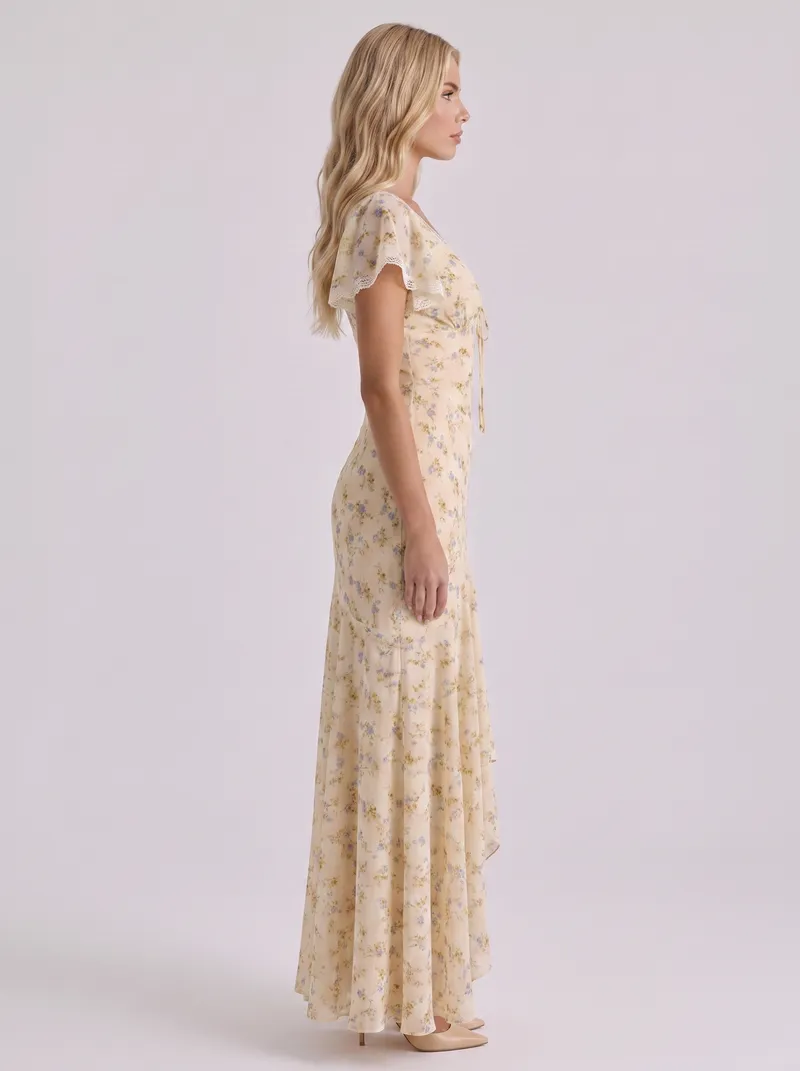 Genevieve Flutter Maxi Dress - Lemon