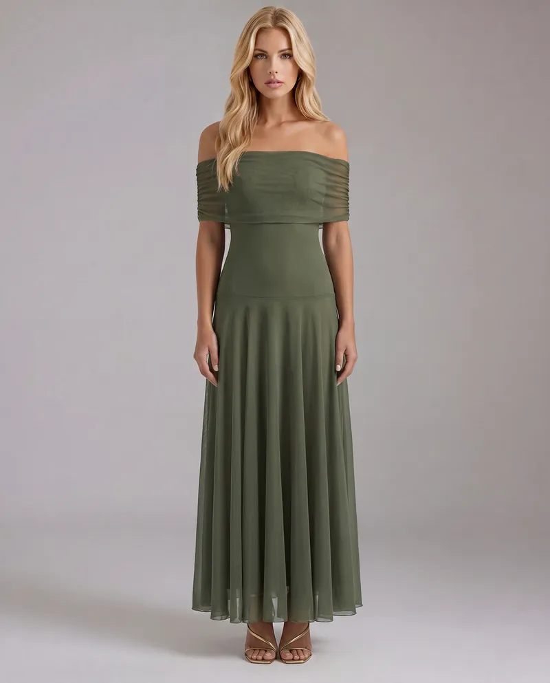 Milena Draped Maxi Dress - Green