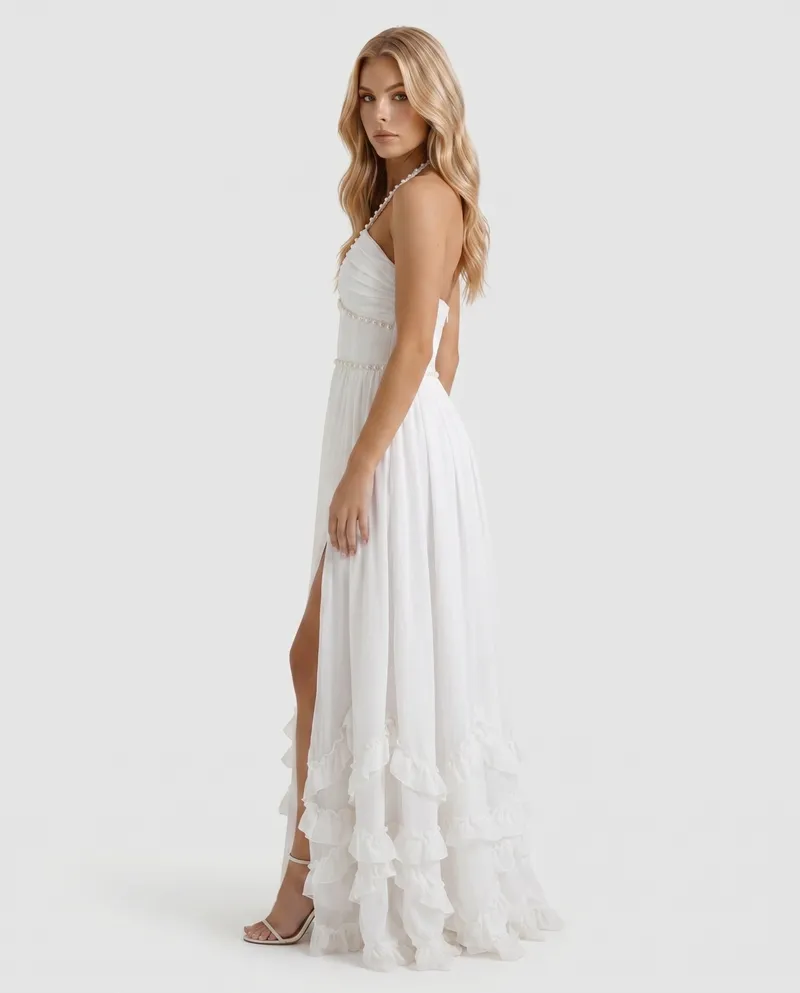 Bianca Ruffle Maxi Dress - Powder Bloom