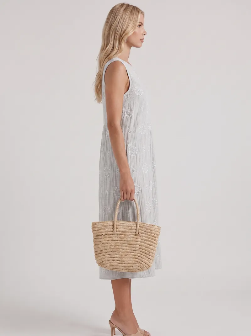 Elin Embroidered Midi Dress - White