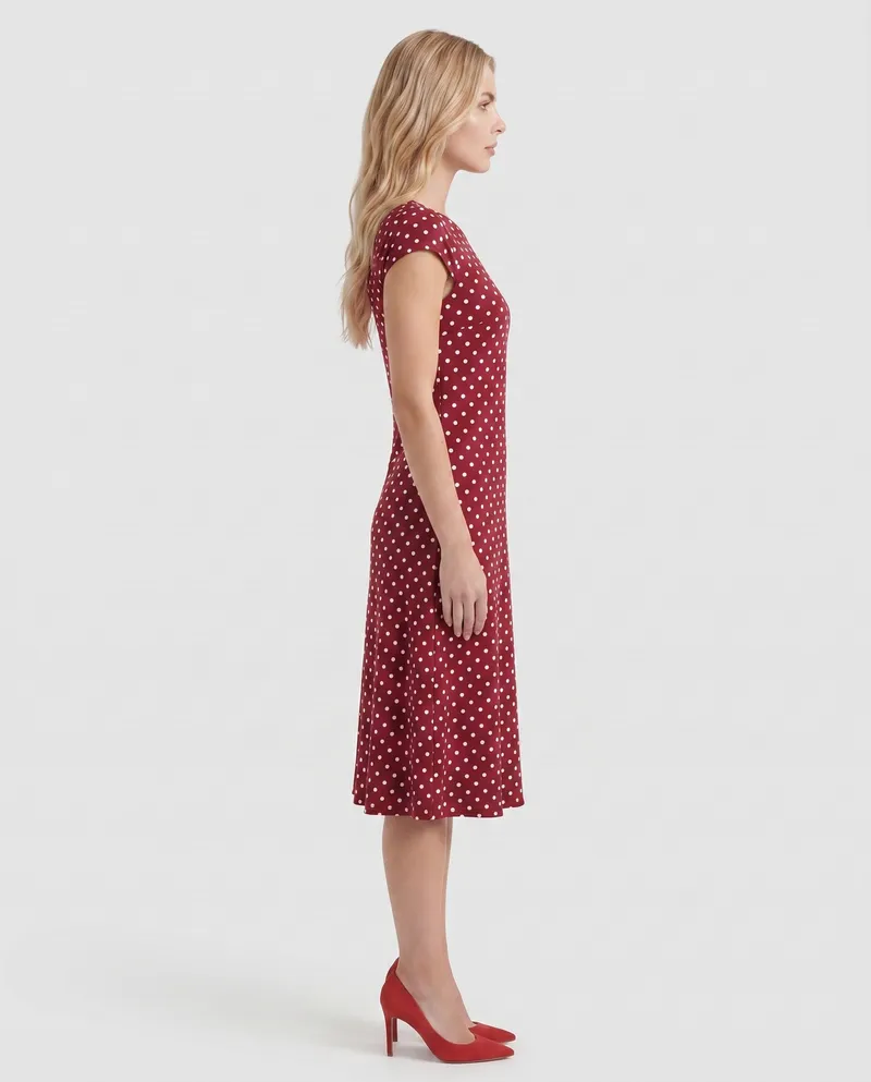 Greer Polka Dot Midi Dress - Burgundy