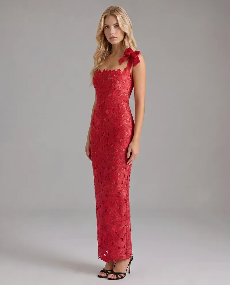 Milena Draped Maxi Dress - Red