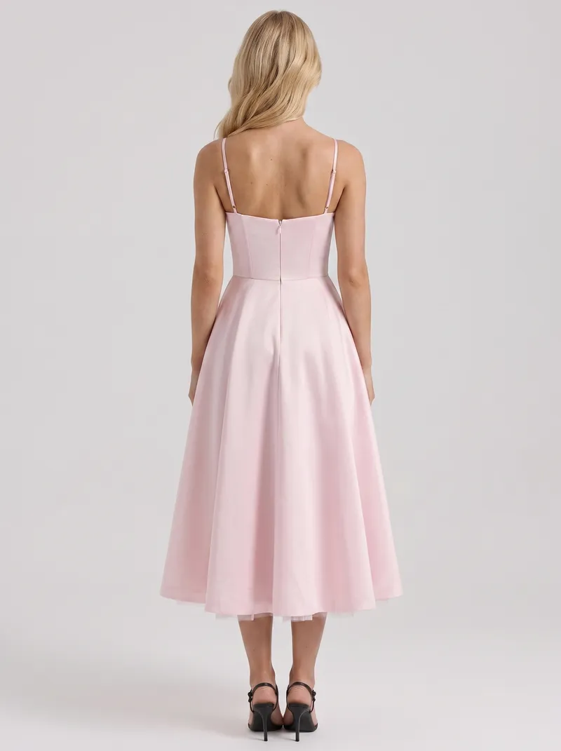 Estelle Sweetheart Corset Midi Dress - Pink