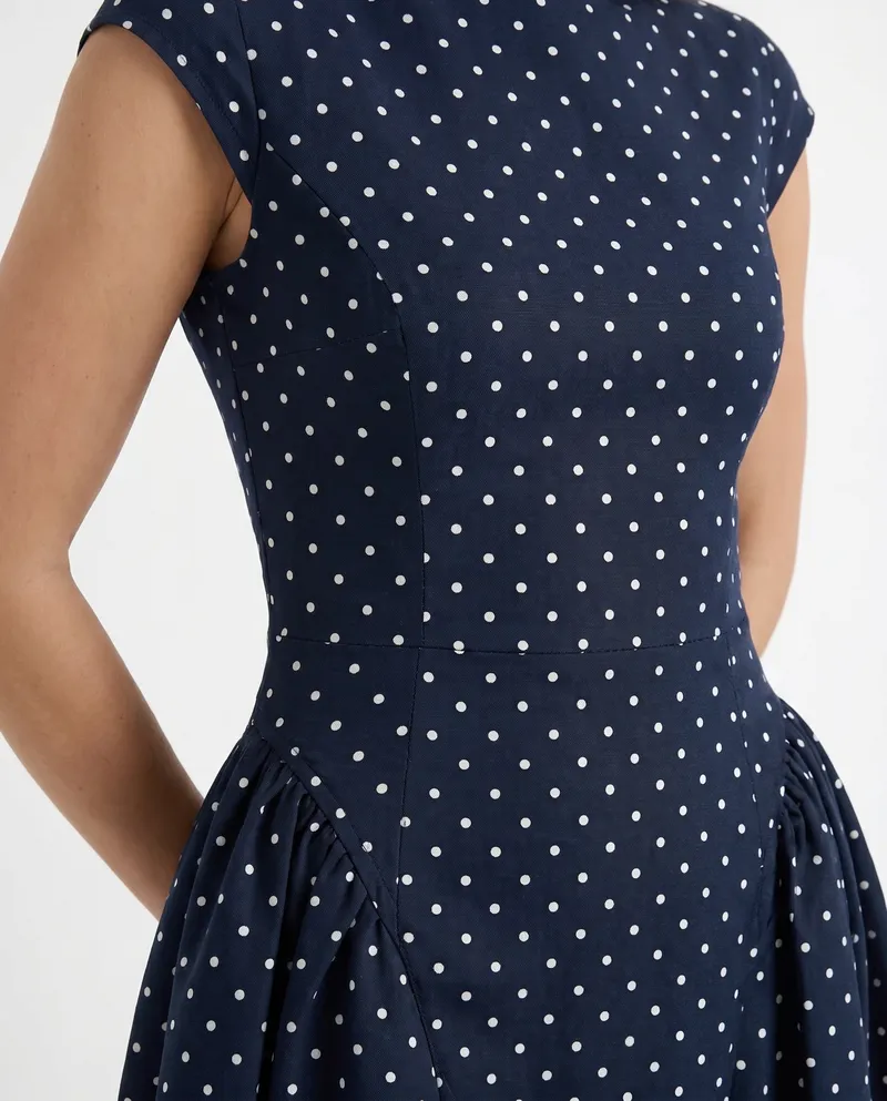 Greer Polka Dot Midi Dress - Navy
