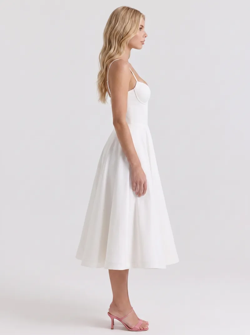Estelle Sweetheart Corset Midi Dress - White