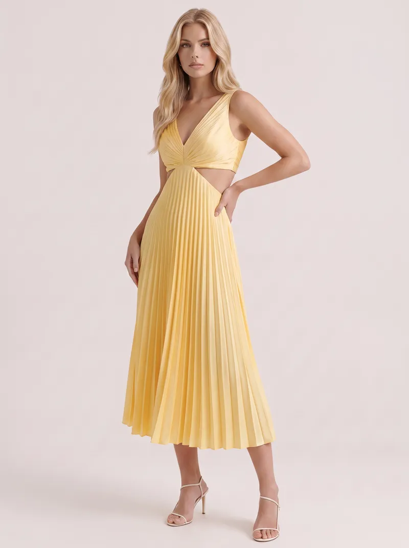 Zara Cutout Midi Dress - Yellow