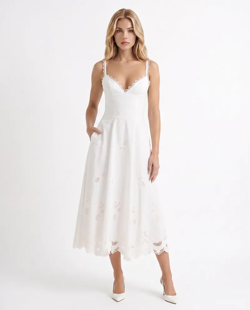Sara Flare Midi Dress - White