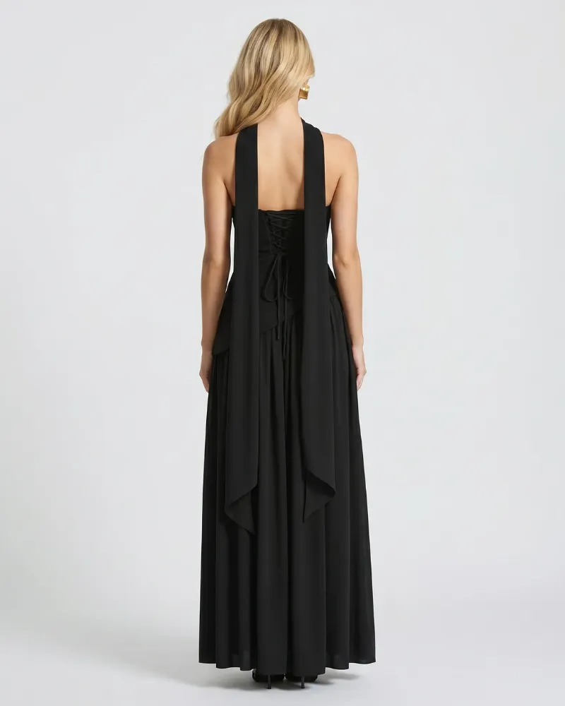 Genevieve Strapless Asymmetric Maxi Dress - Black