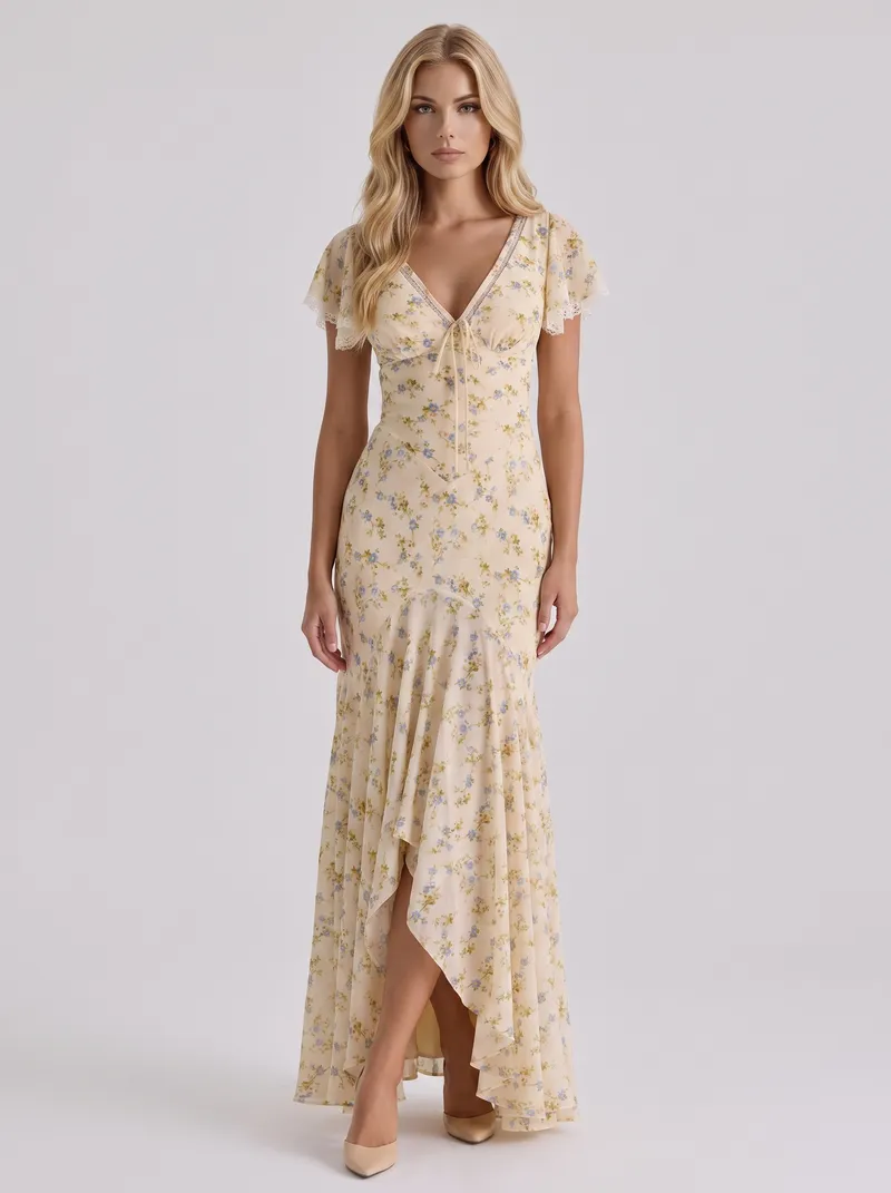 Genevieve Flutter Maxi Dress - Lemon