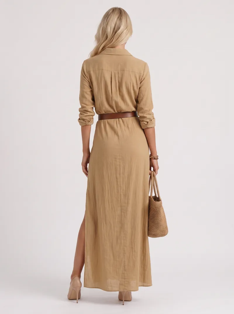 Hadley Collared Maxi Dress - Khaki