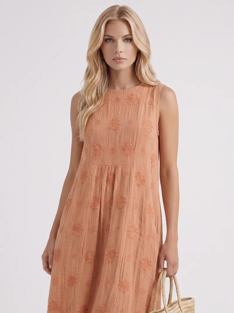 Elin Embroidered Midi Dress - Orange