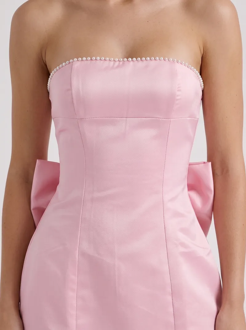 Sienna Pearl Bow Mini Dress - Pink