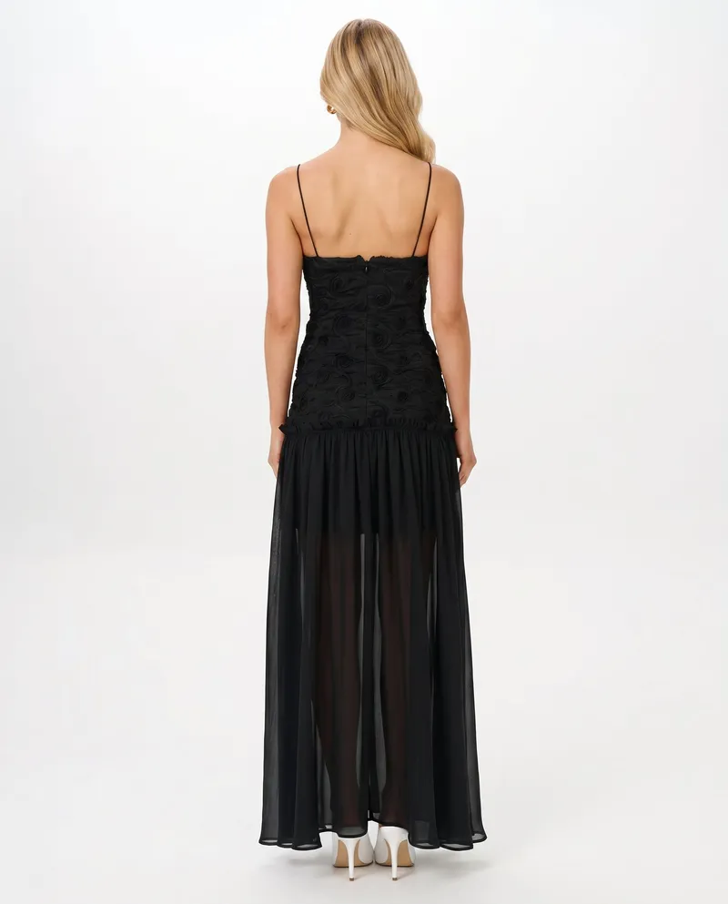 Esmaralda Ruched Strapless Maxi Dress - Black