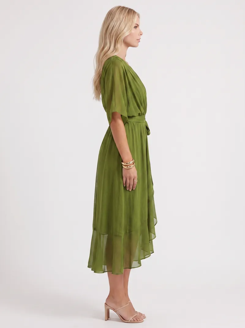 Lucienne Wrap Midi Dress - Olive Green
